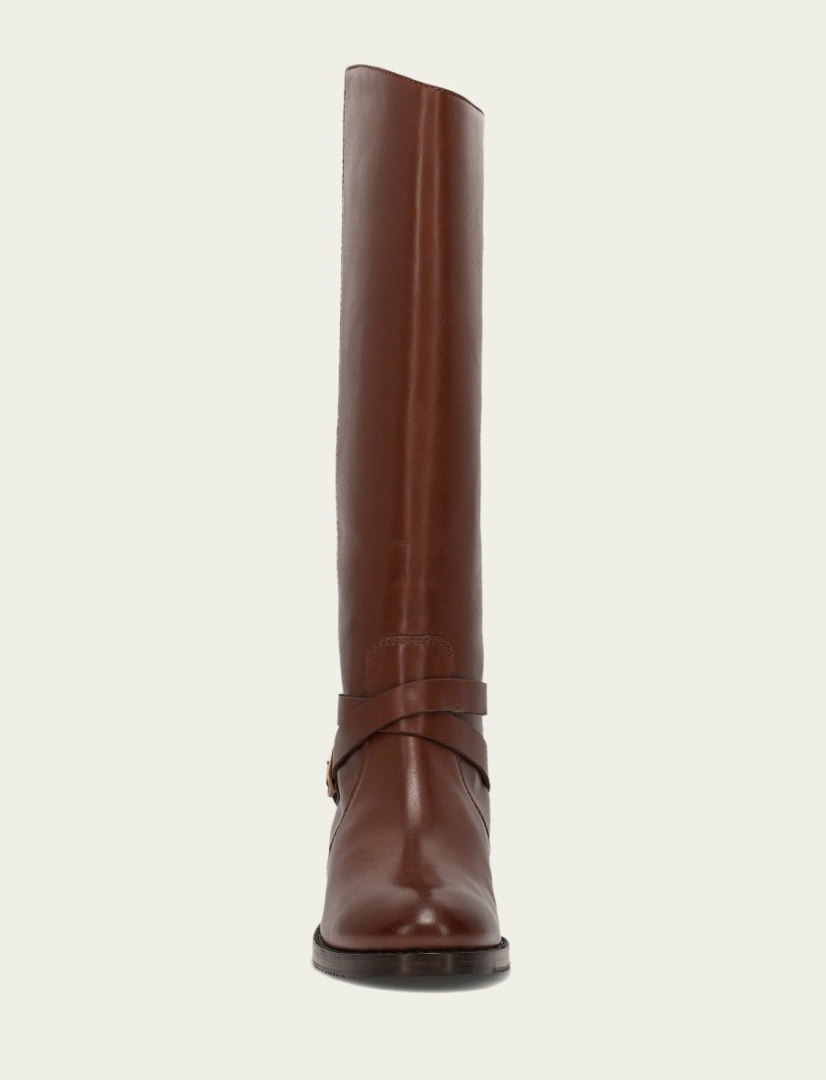 FRYE Women's Walnut Melissa Belted Riding Wide Calf Boot