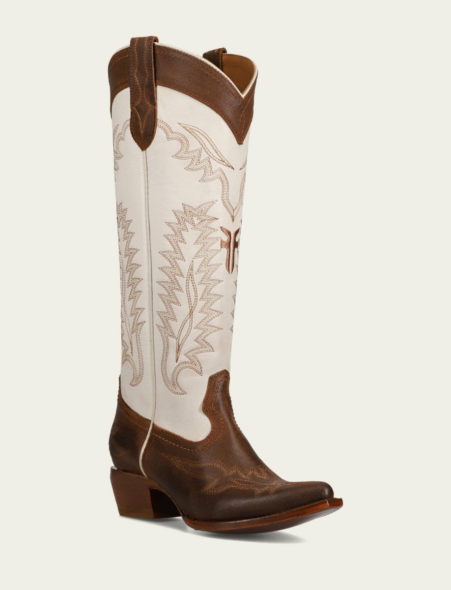 FRYE Women’s Toffee White Sacha Feather Deco Tall Boots