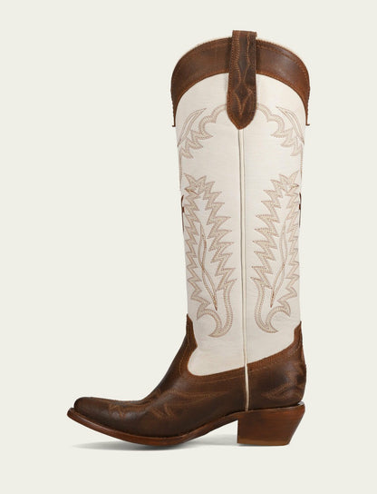 FRYE Women’s Toffee White Sacha Feather Deco Tall Boots