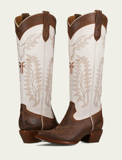 FRYE Women’s Toffee White Sacha Feather Deco Tall Boots