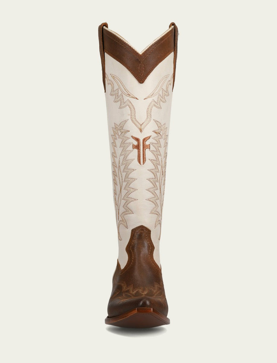 FRYE Women’s Toffee White Sacha Feather Deco Tall Boots