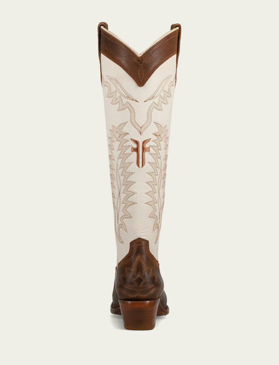 FRYE Women’s Toffee White Sacha Feather Deco Tall Boots