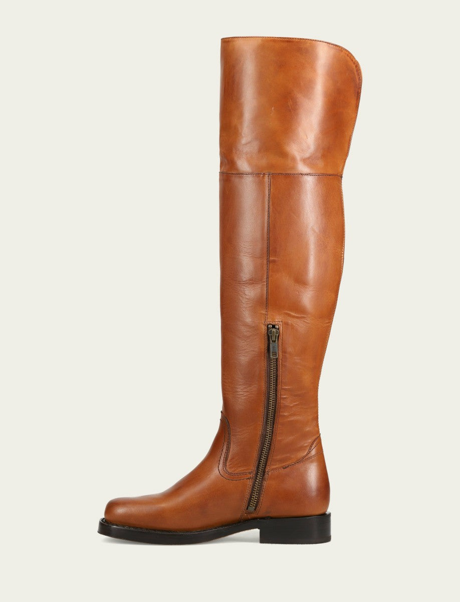 FRYE Women's Cognac Campus Low Heel Over The Knee Boot