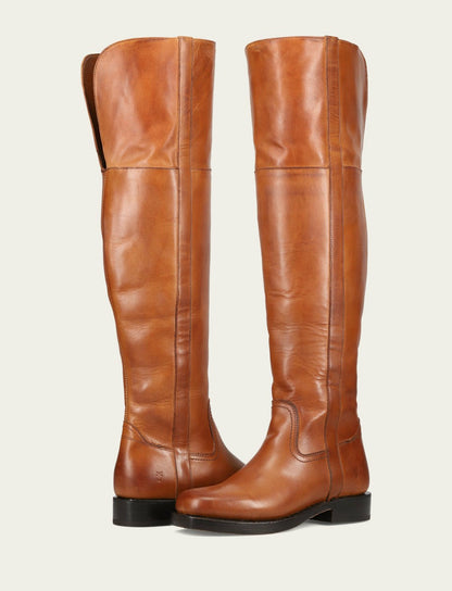 FRYE Women's Cognac Campus Low Heel Over The Knee Boot