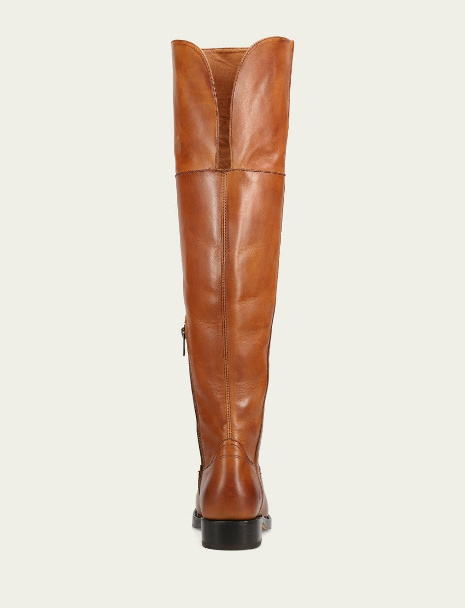 FRYE Women's Cognac Campus Low Heel Over The Knee Boot