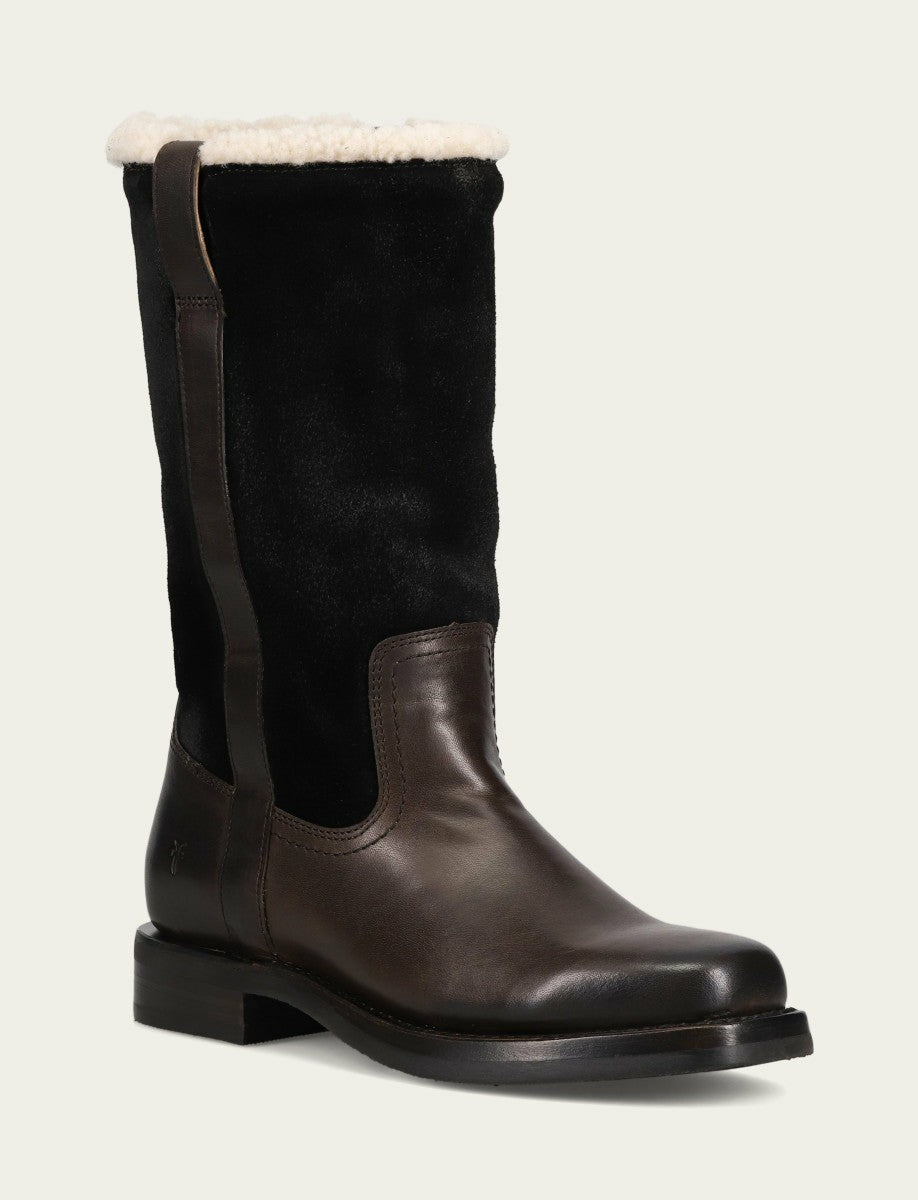 FRYE Women's Black Campus Low Heel Mid Shearling Boot