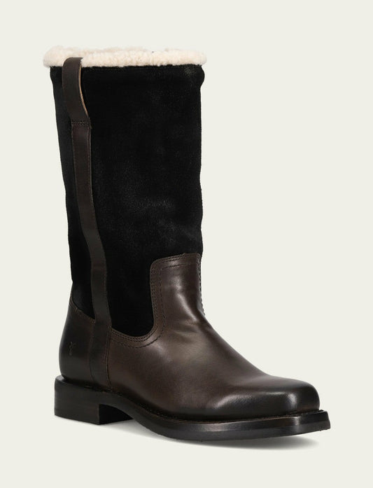 FRYE Women's Black Campus Low Heel Mid Shearling Boot
