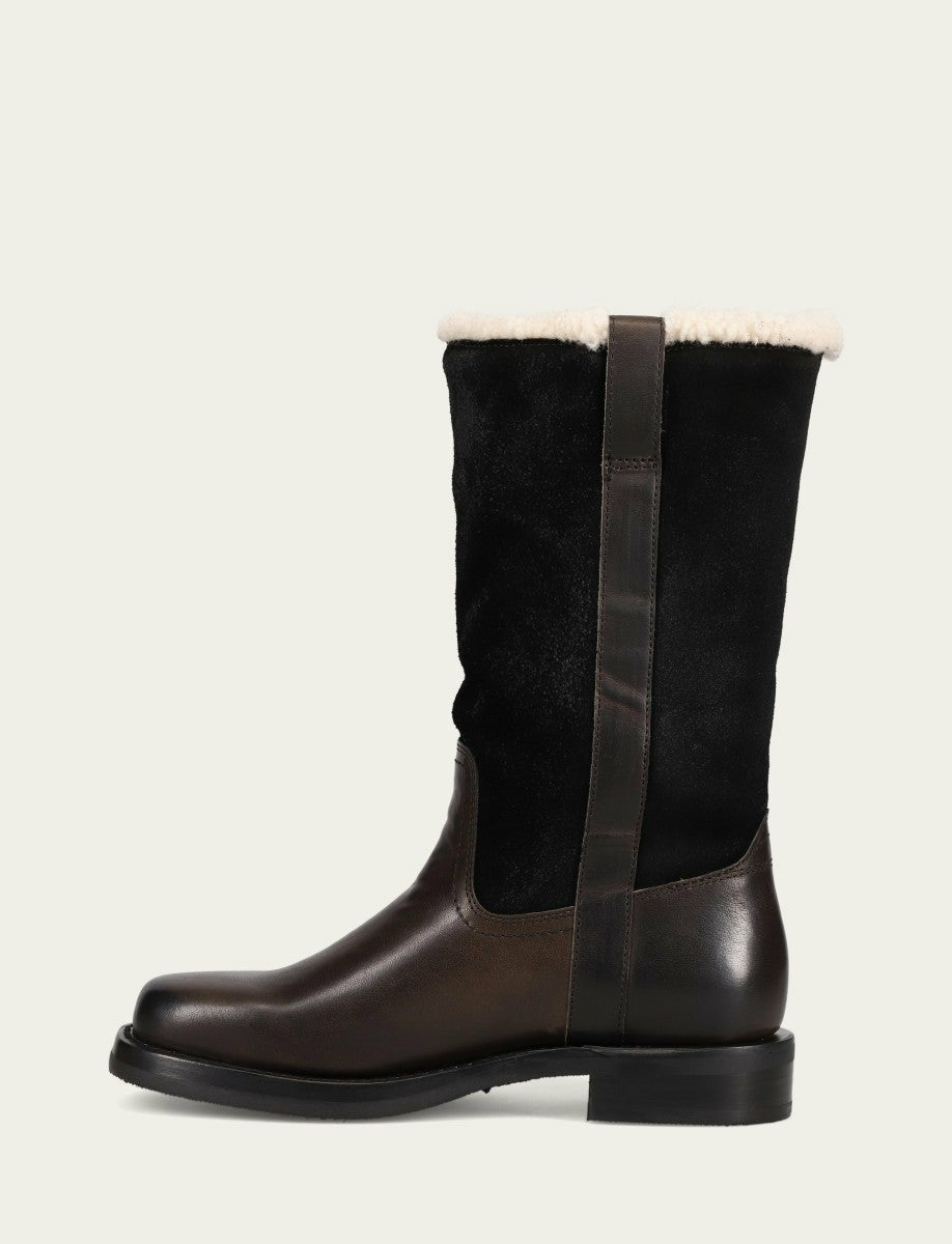 FRYE Women's Black Campus Low Heel Mid Shearling Boot