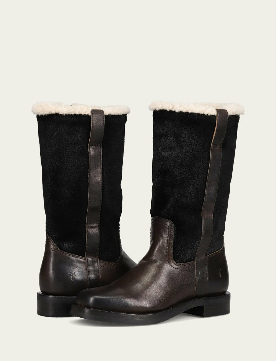 FRYE Women's Black Campus Low Heel Mid Shearling Boot