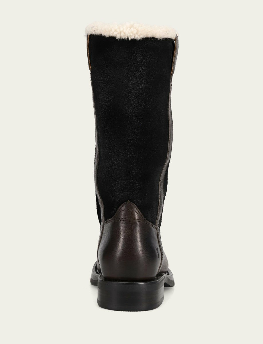 FRYE Women's Black Campus Low Heel Mid Shearling Boot