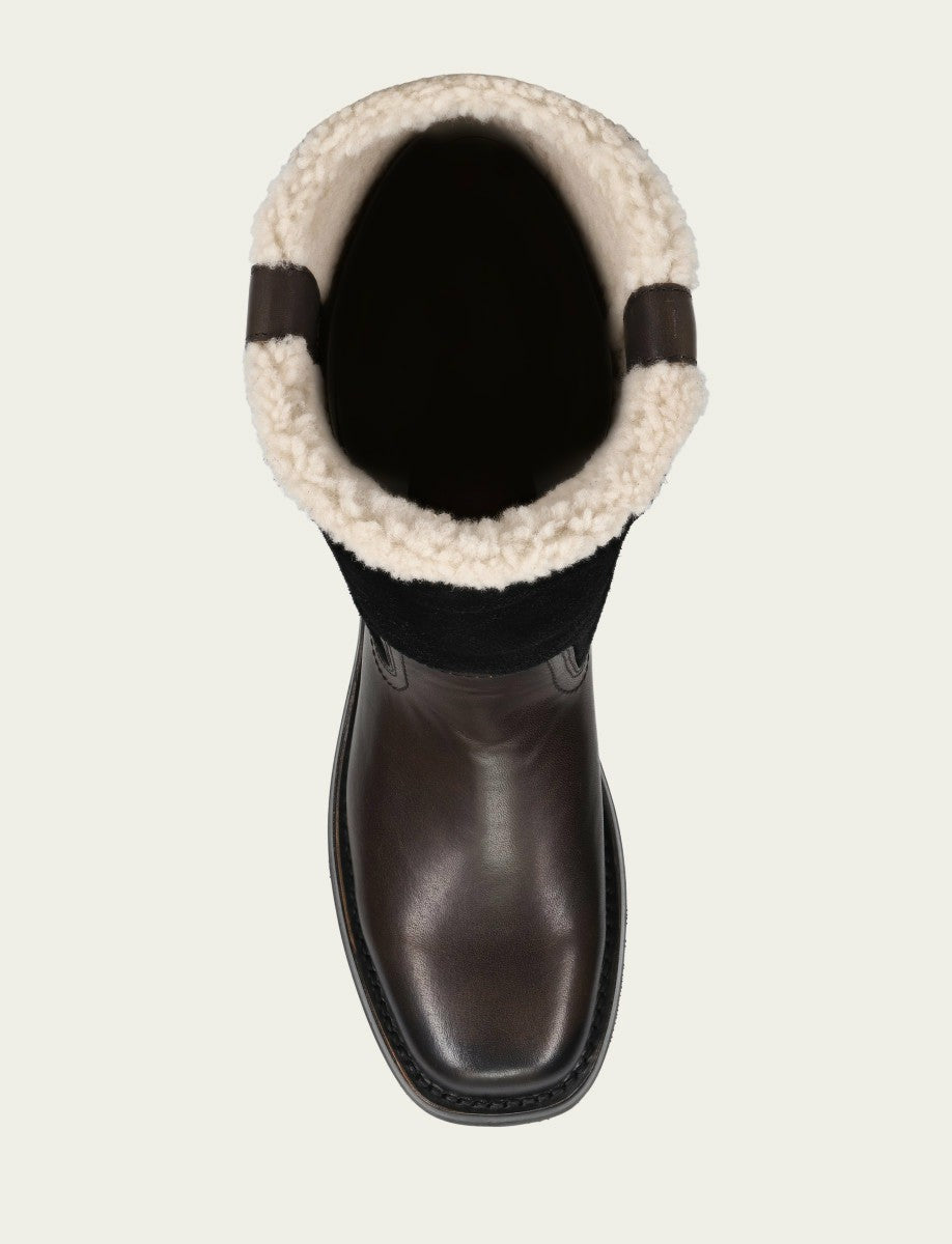 FRYE Women's Black Campus Low Heel Mid Shearling Boot