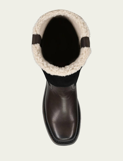 FRYE Women's Black Campus Low Heel Mid Shearling Boot