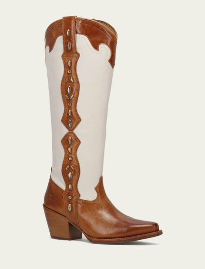 FRYE Women’s Amber Ivory Leather Laila Tall Rhinestone Boots