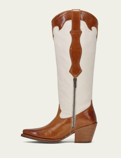 FRYE Women’s Amber Ivory Leather Laila Tall Rhinestone Boots