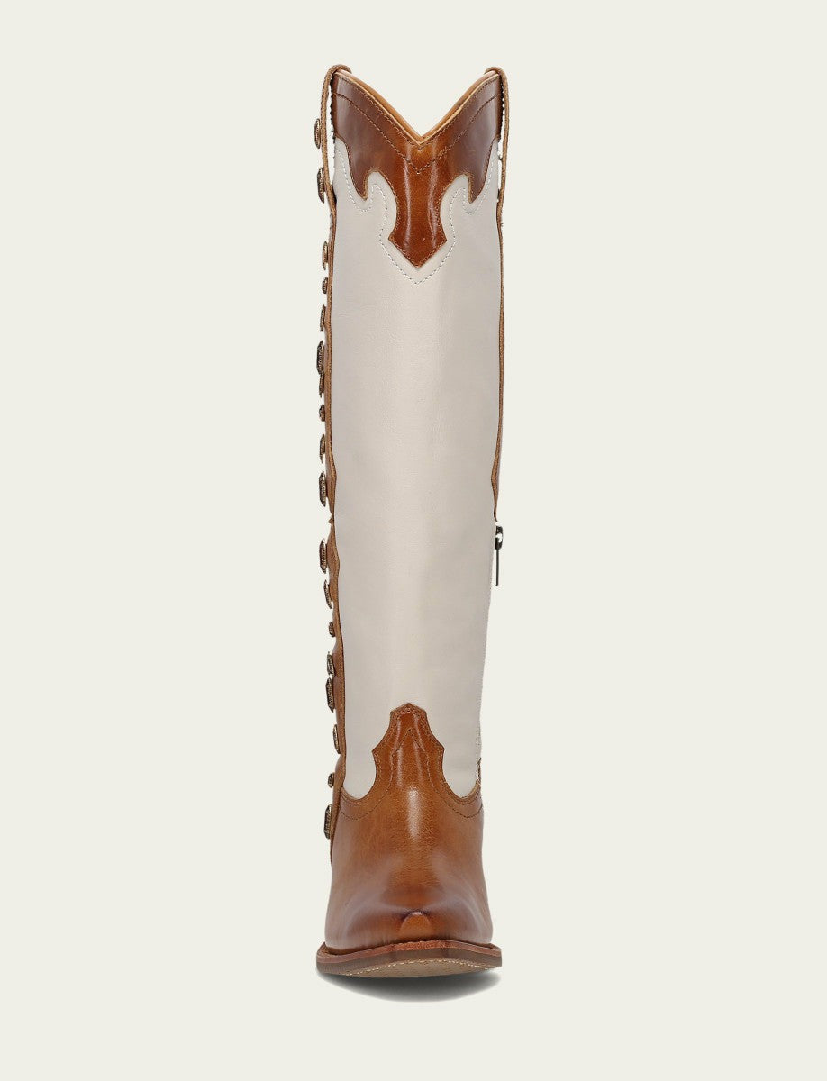 FRYE Women’s Amber Ivory Leather Laila Tall Rhinestone Boots