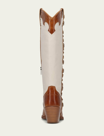 FRYE Women’s Amber Ivory Leather Laila Tall Rhinestone Boots