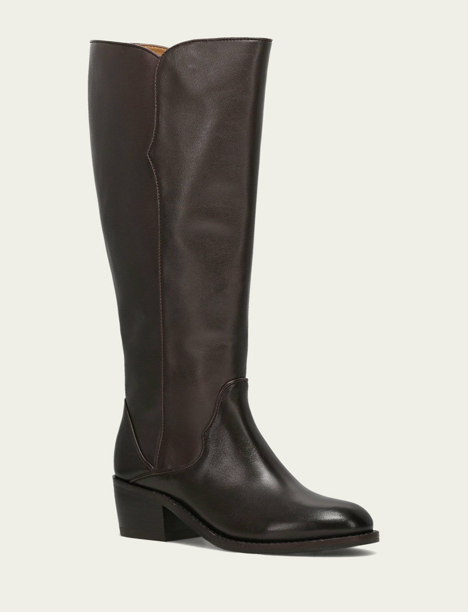 FRYE Women's Dark Brown Carson 2 Piping Tall Wide Calf Boot