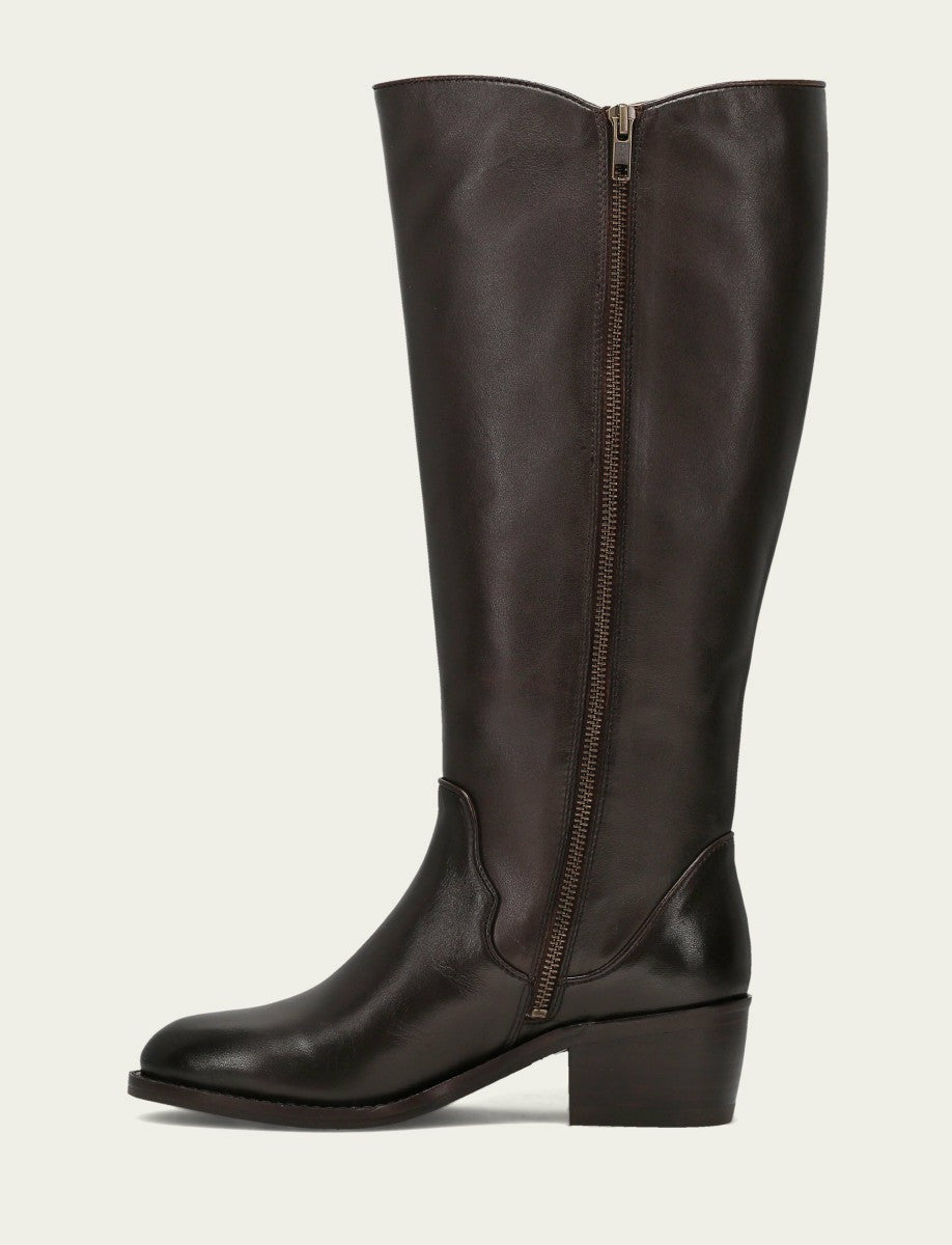 FRYE Women's Dark Brown Carson 2 Piping Tall Wide Calf Boot