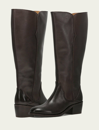 FRYE Women's Dark Brown Carson 2 Piping Tall Wide Calf Boot