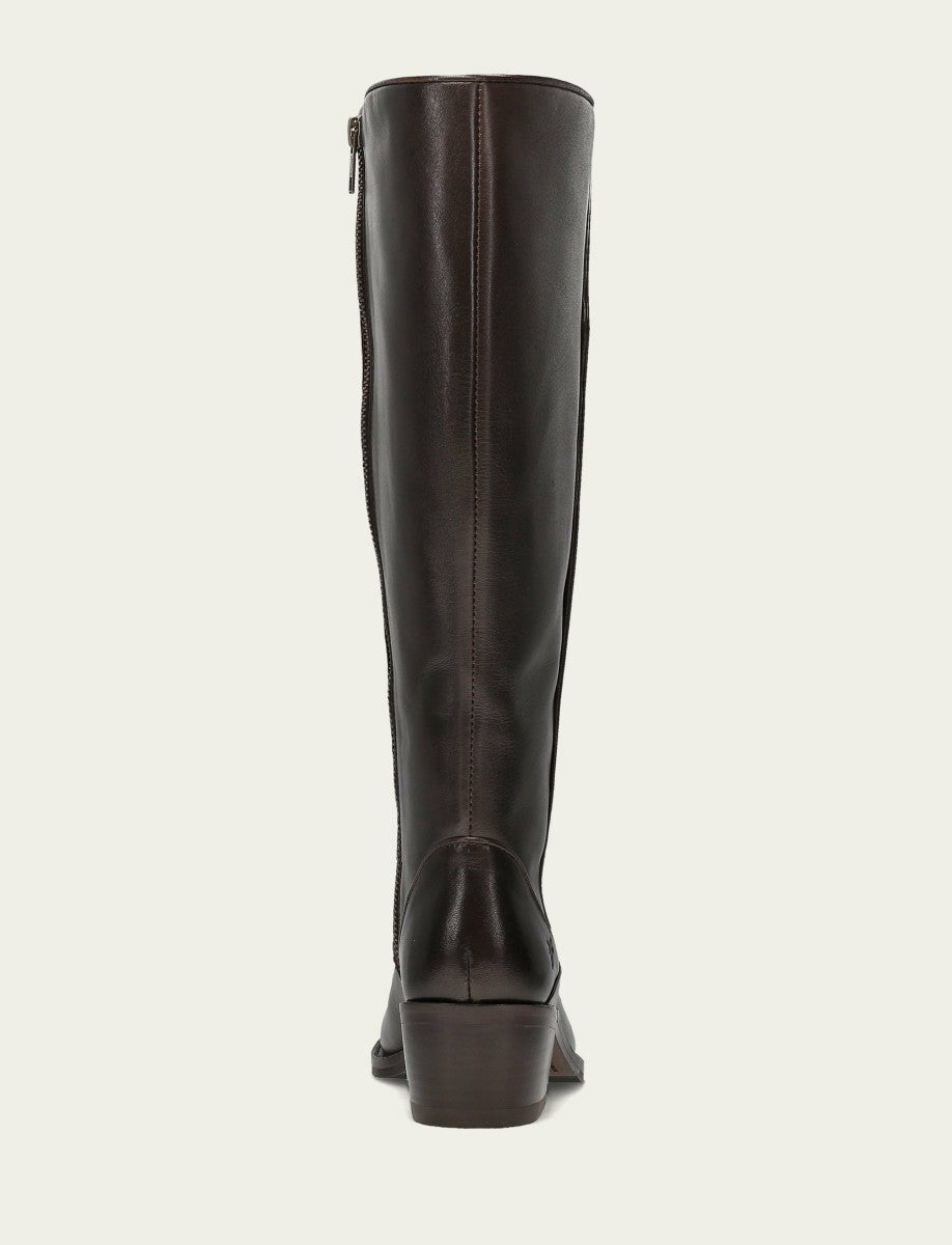 FRYE Women's Dark Brown Carson 2 Piping Tall Wide Calf Boot
