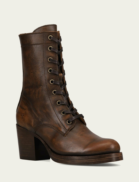 FRYE Women's Distressed Dk Brown Jean Lace Up Boot