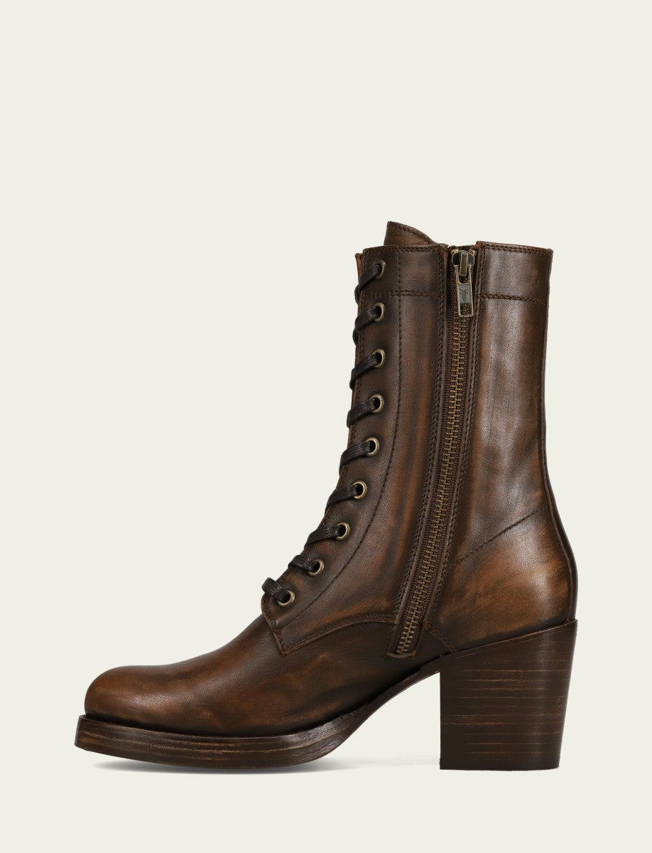 FRYE Women's Distressed Dk Brown Jean Lace Up Boot