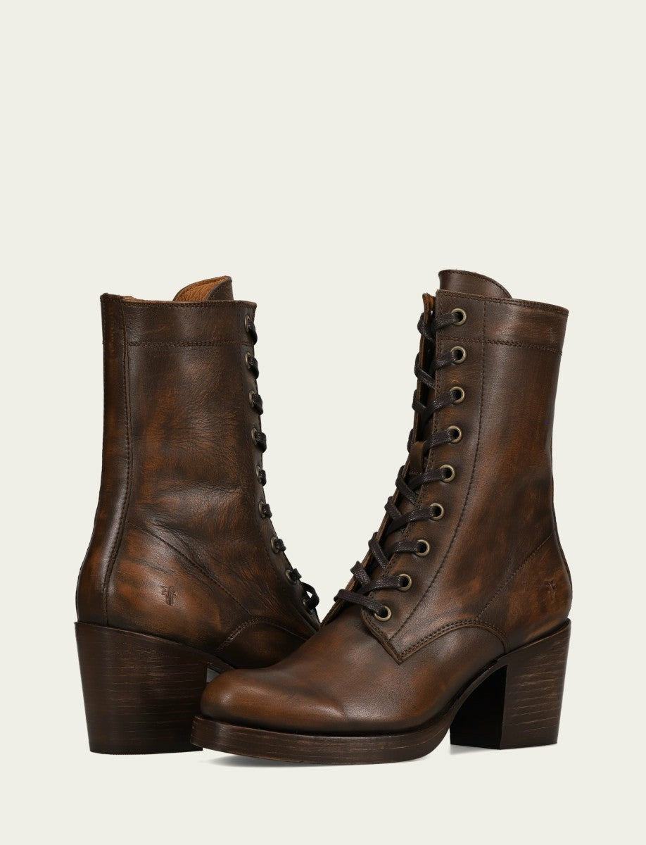 FRYE Women's Distressed Dk Brown Jean Lace Up Boot