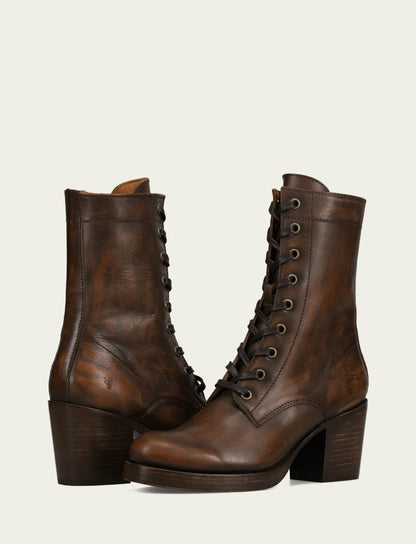 FRYE Women's Distressed Dk Brown Jean Lace Up Boot