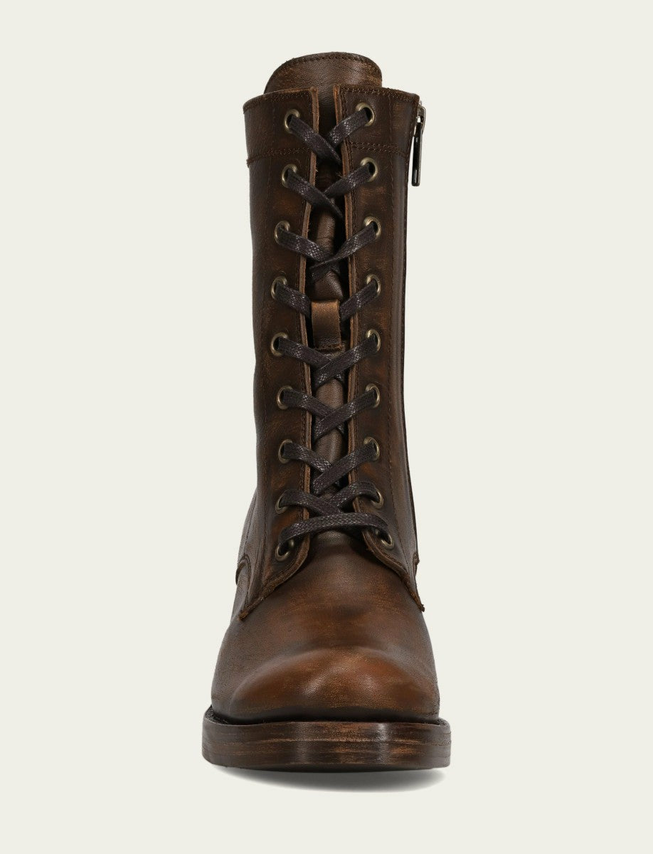 FRYE Women's Distressed Dk Brown Jean Lace Up Boot