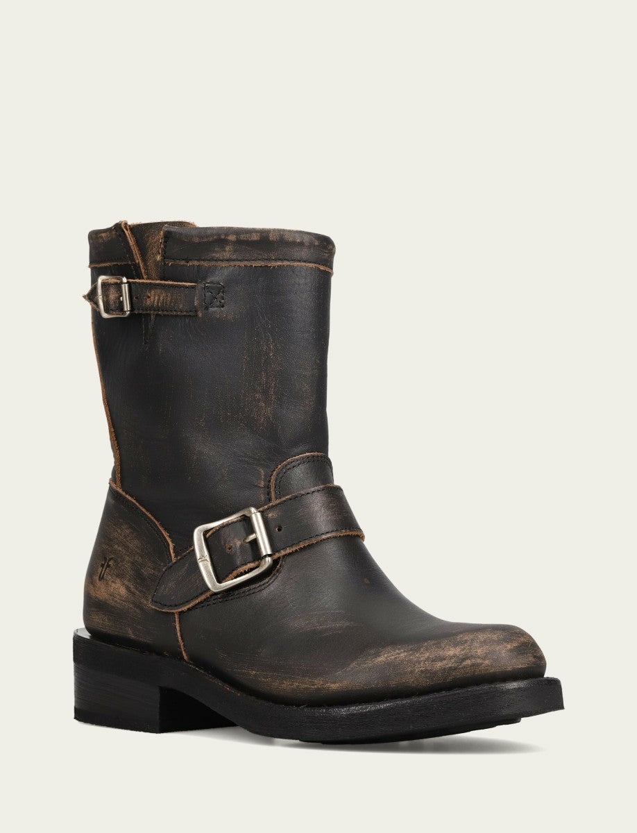 FRYE Women's Distressed Black Viv Short Engineer Bootie