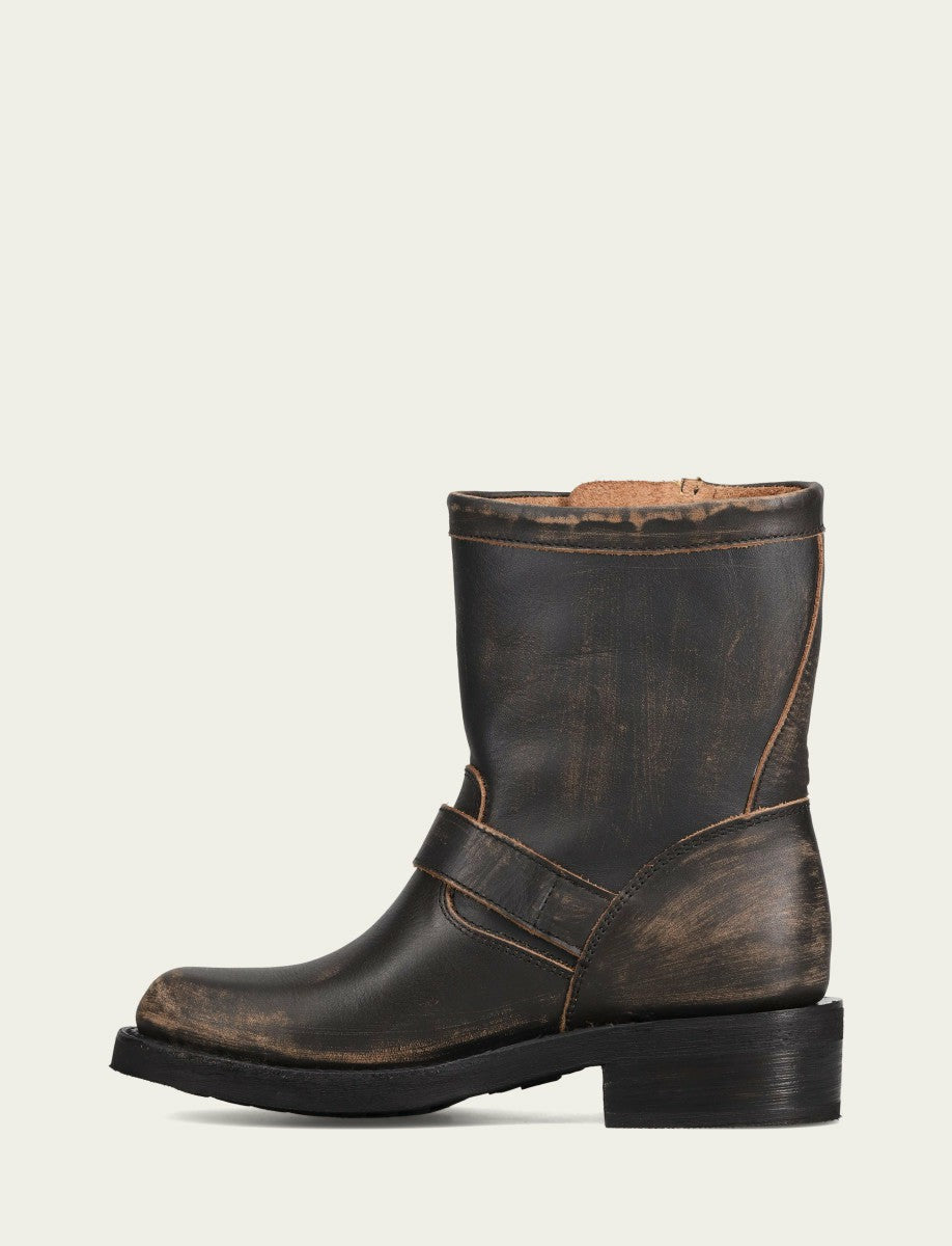 FRYE Women's Distressed Black Viv Short Engineer Bootie