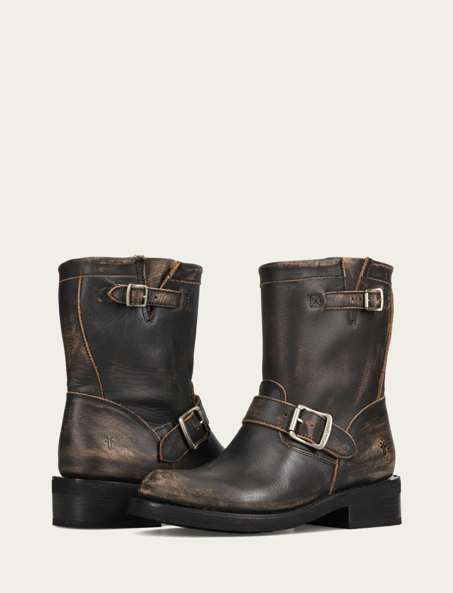 FRYE Women's Distressed Black Viv Short Engineer Bootie