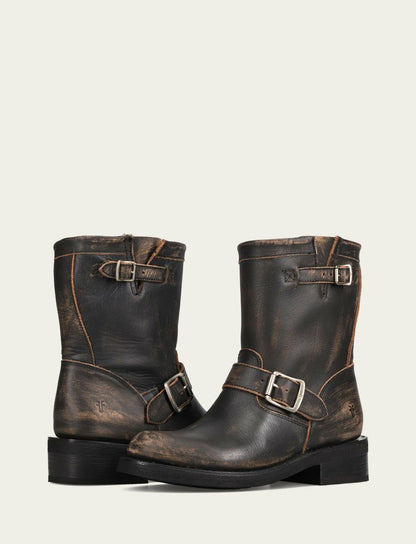 FRYE Women's Distressed Black Viv Short Engineer Bootie