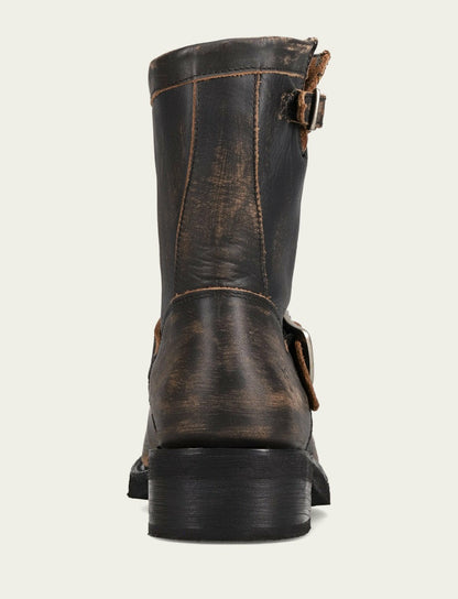FRYE Women's Distressed Black Viv Short Engineer Bootie