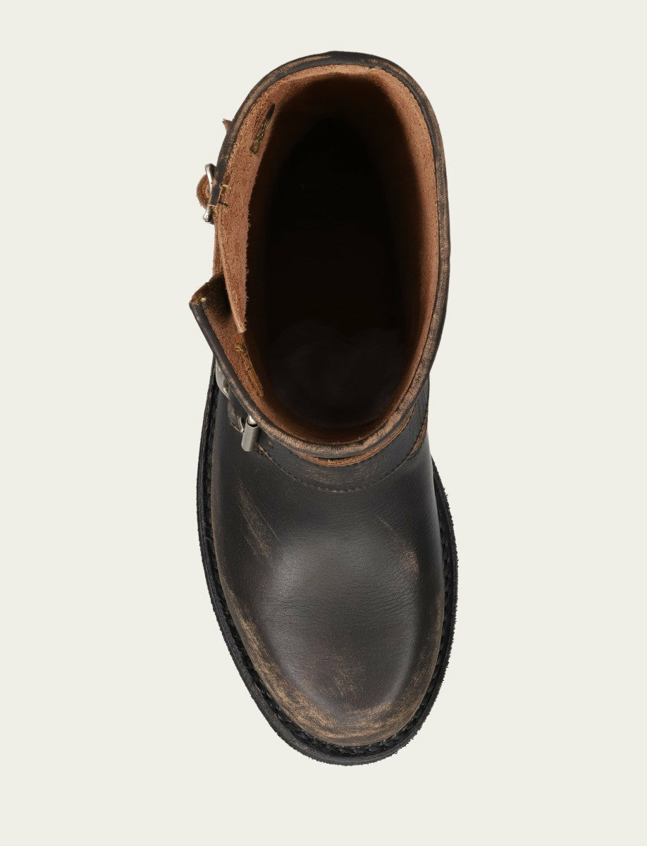 FRYE Women's Distressed Black Viv Short Engineer Bootie