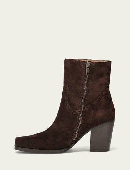 FRYE Women's Chocolate Suede Shiloh Zip Bootie