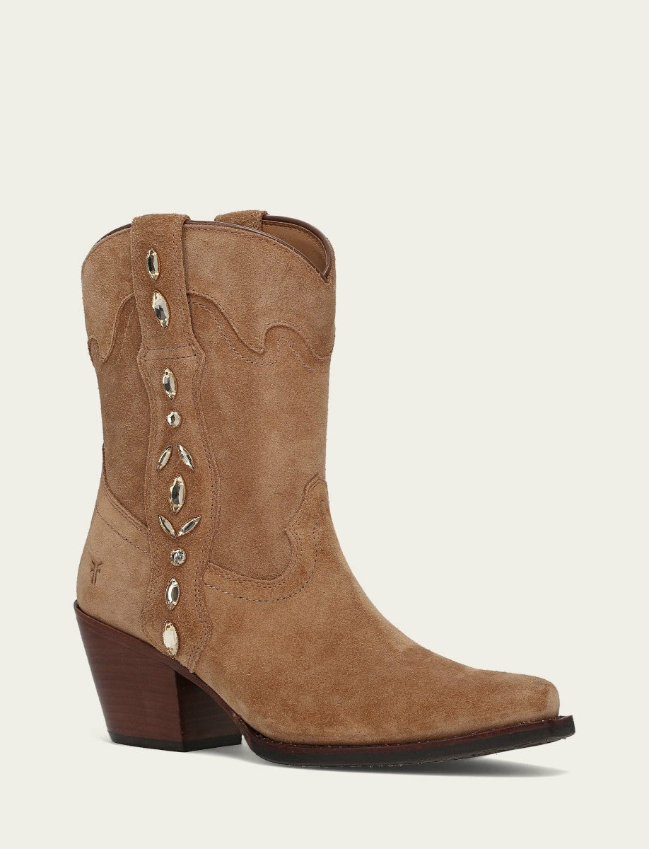 FRYE Women’s Almond Suede Leather Laila Short Rhinestone Booties