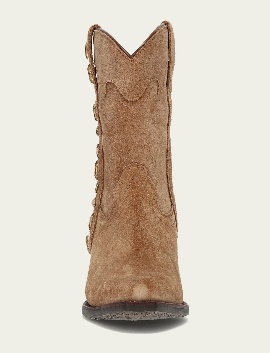 FRYE Women’s Almond Suede Leather Laila Short Rhinestone Booties