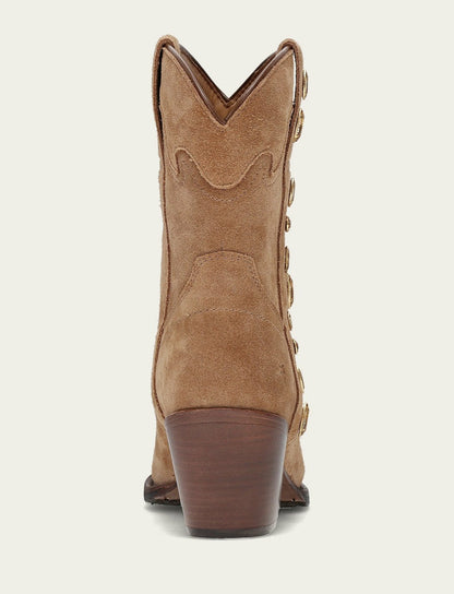 FRYE Women’s Almond Suede Leather Laila Short Rhinestone Booties