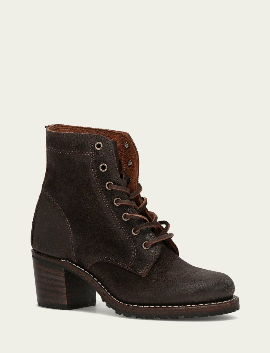 FRYE Women's Dark Brown Sabrina 6G Lace Up Booties
