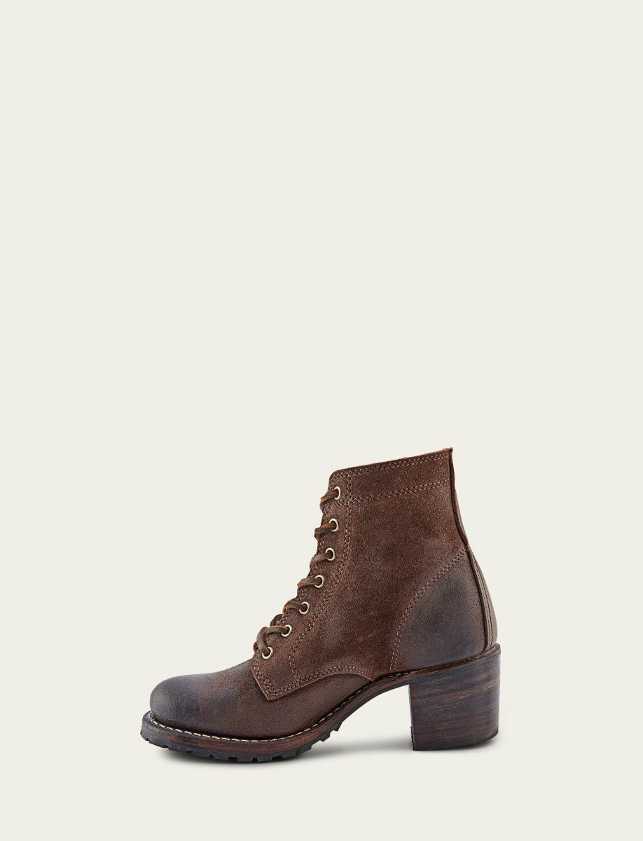 FRYE Women's Dark Brown Sabrina 6G Lace Up Booties