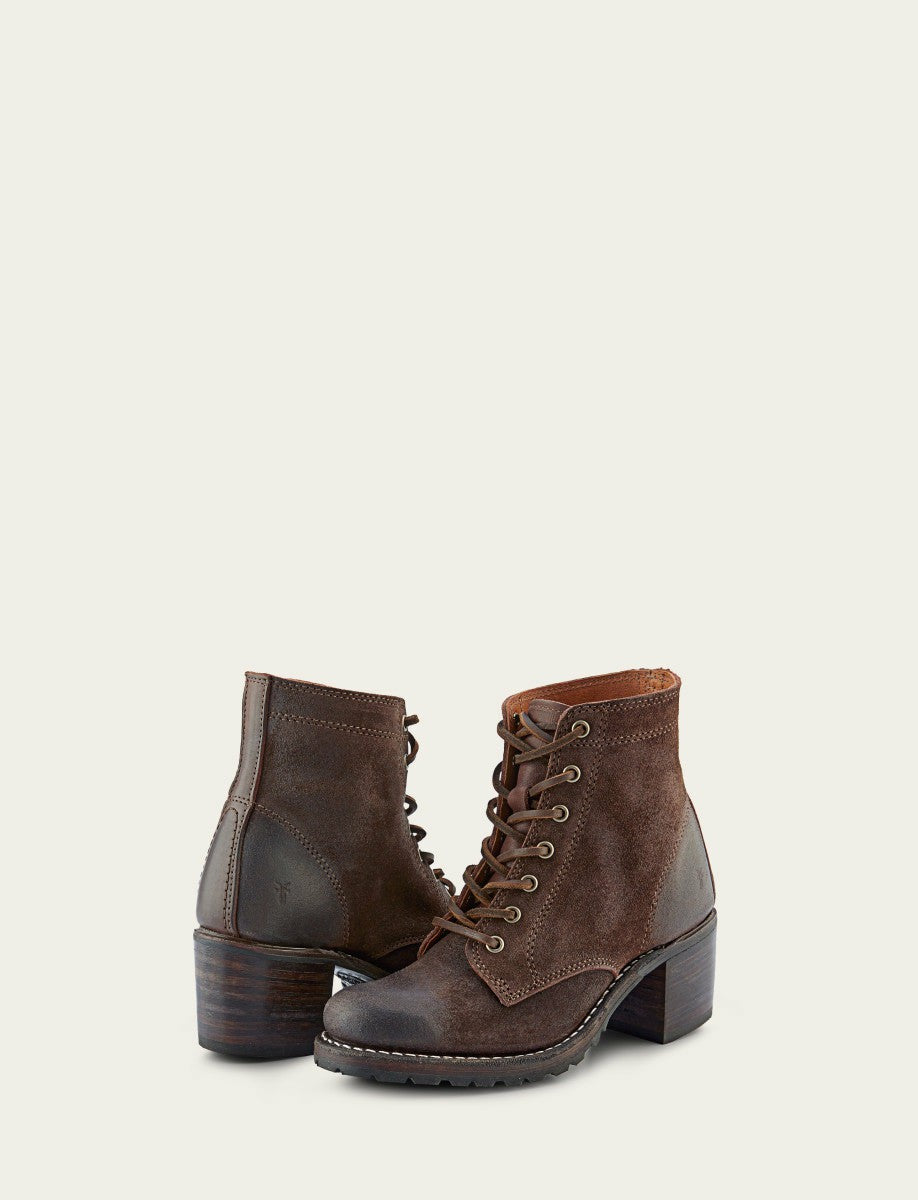 FRYE Women's Dark Brown Sabrina 6G Lace Up Booties