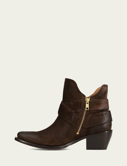 FRYE Women's Chocolate Sacha Multi Strap Booties