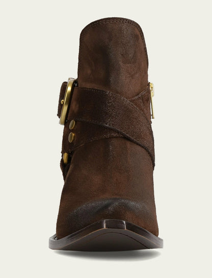 FRYE Women's Chocolate Sacha Multi Strap Booties