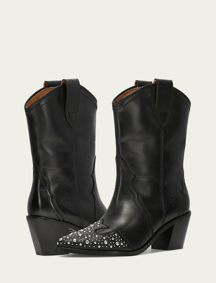 FRYE Women's Black Sara Wingtip Stud Boot