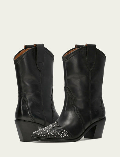 FRYE Women's Black Sara Wingtip Stud Boot