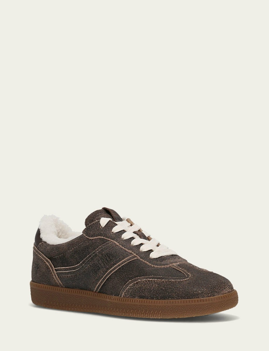 FRYE Women's Dark Truffle Milly Low Lace Shearling Sneaker