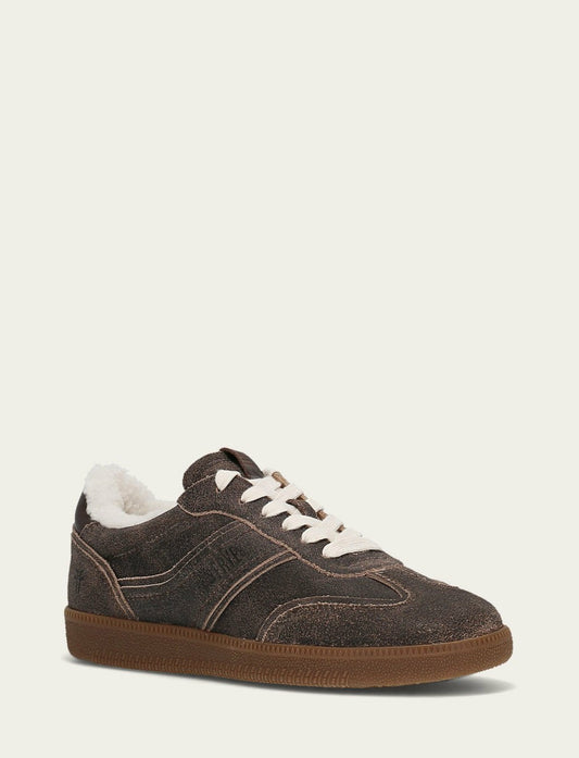 FRYE Women's Dark Truffle Milly Low Lace Shearling Sneaker