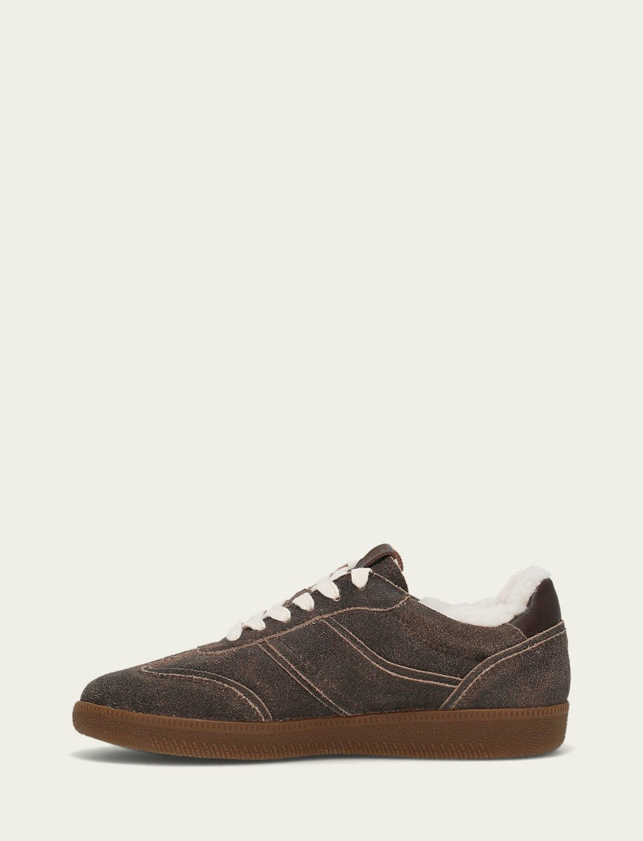 FRYE Women's Dark Truffle Milly Low Lace Shearling Sneaker