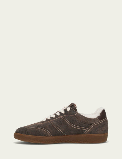 FRYE Women's Dark Truffle Milly Low Lace Shearling Sneaker